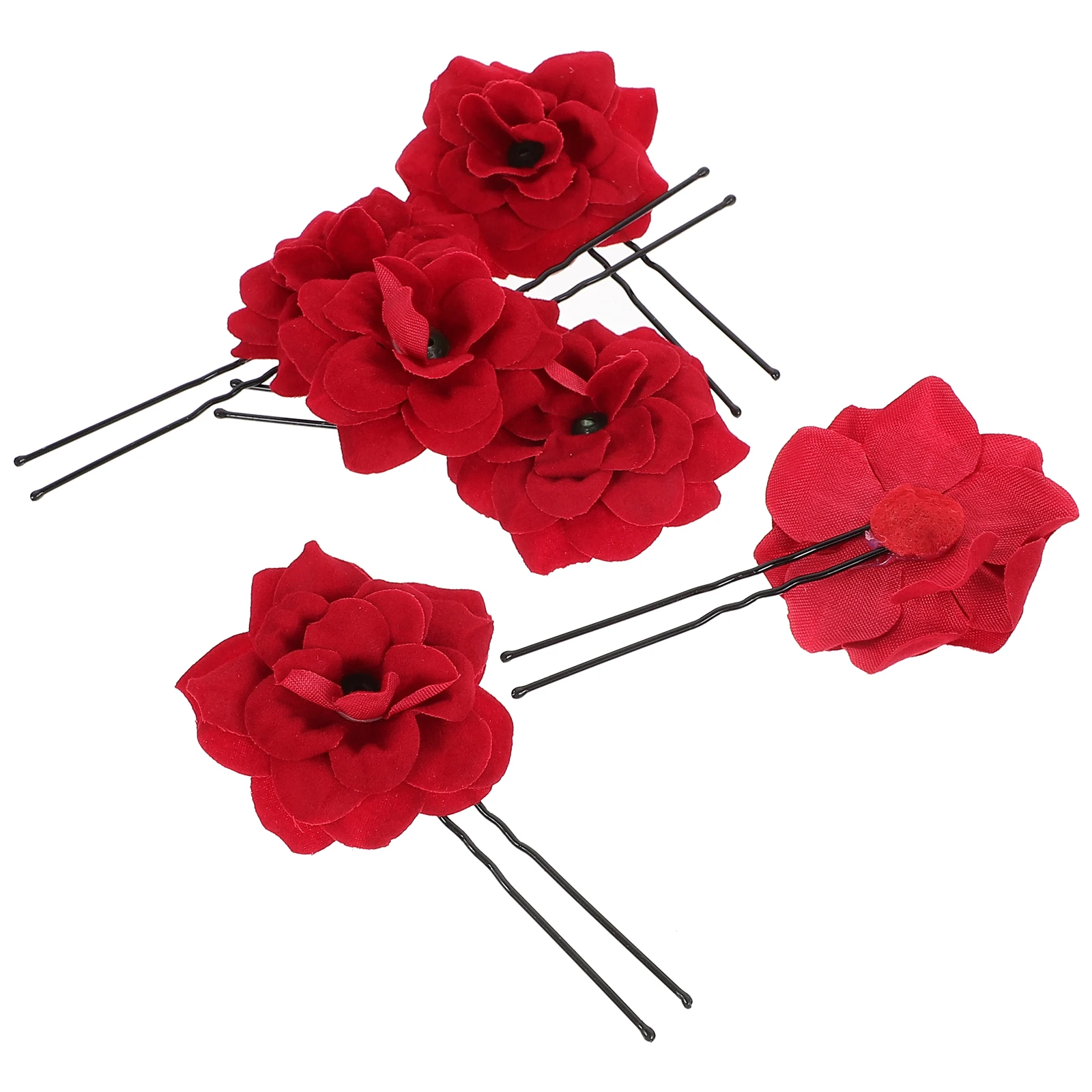 

6pcs 6 Retro Rose Hairpin Pcs Red Bridal Pins Chopsticks Women Hair Accessories U Shaped Headdress Sticks Decorative Hair Tool