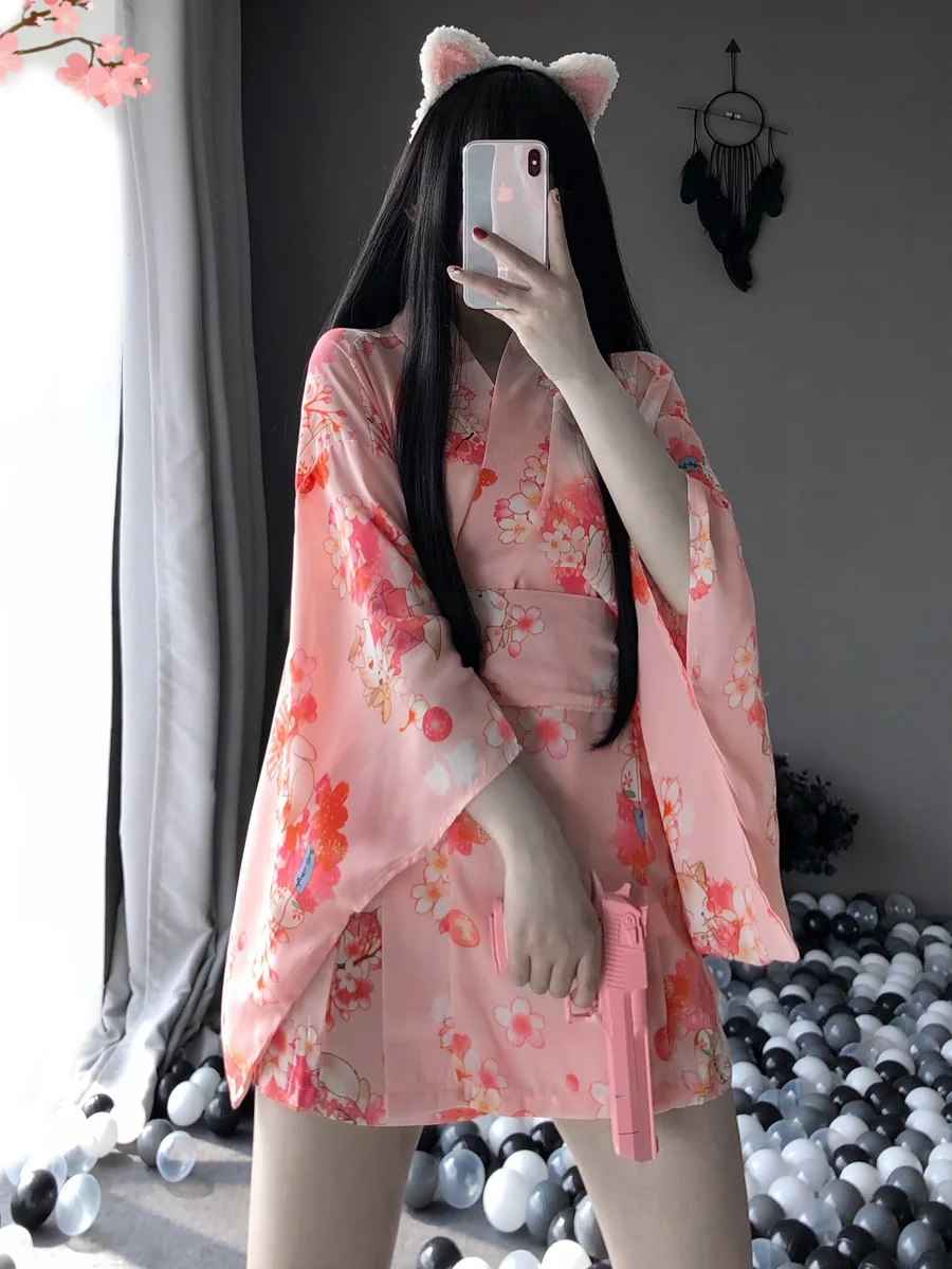 

Weisgirl Sexy Japanese Style Moon Rabbit Kimono Sleepwear Set Home Clothes Uniform Seductive Yy Bathrobe Women's Short Sleeve