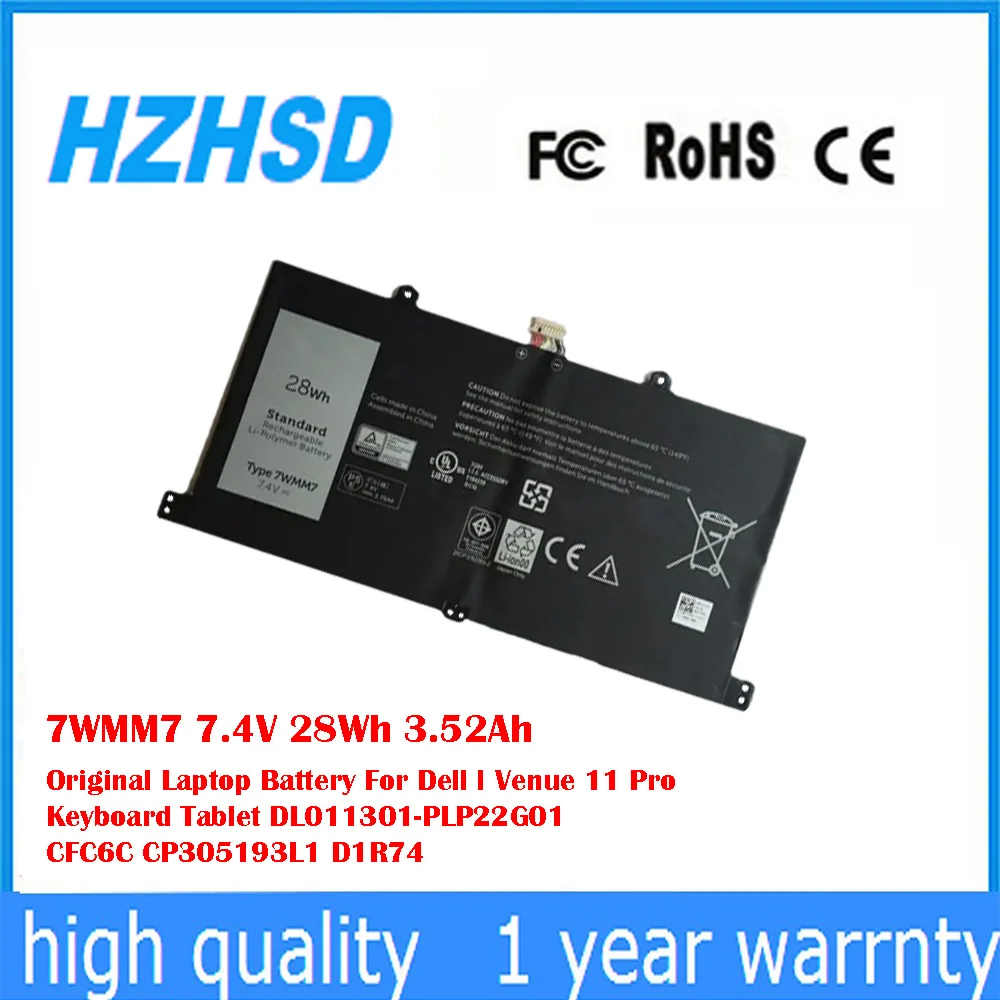 

7WMM7 7.4V 28Wh 3.52Ah Original Laptop Battery For Dell l Venue 11 Pro Keyboard Tablet DL011301-PLP22G01 CFC6C CP305193L1 D1R74