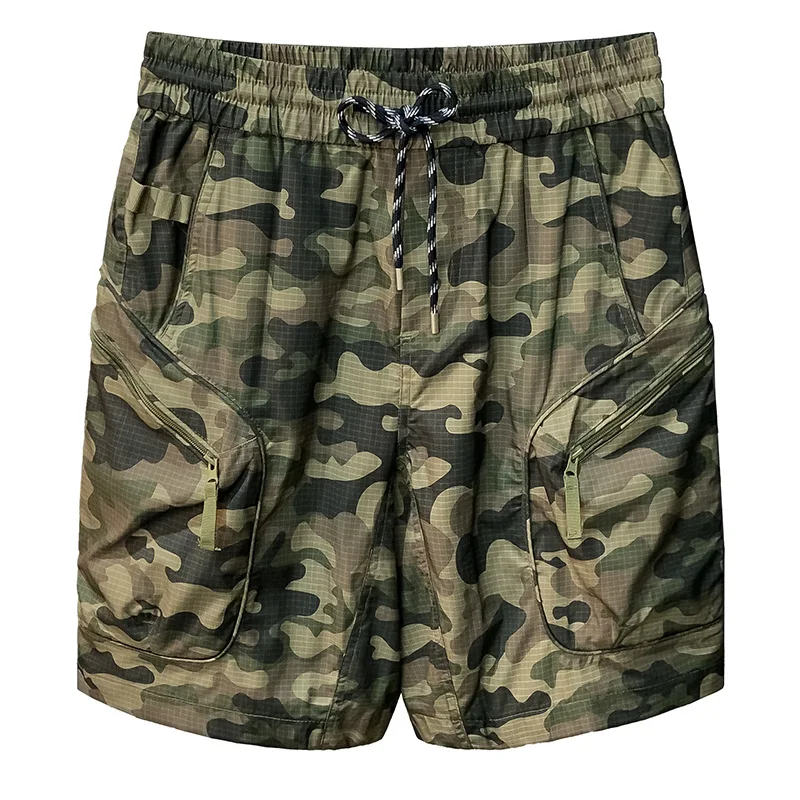 Camouflage casual work pants for men in the summer of 2025, thin, trendy, versatile shorts, quick drying, loose cropped pants