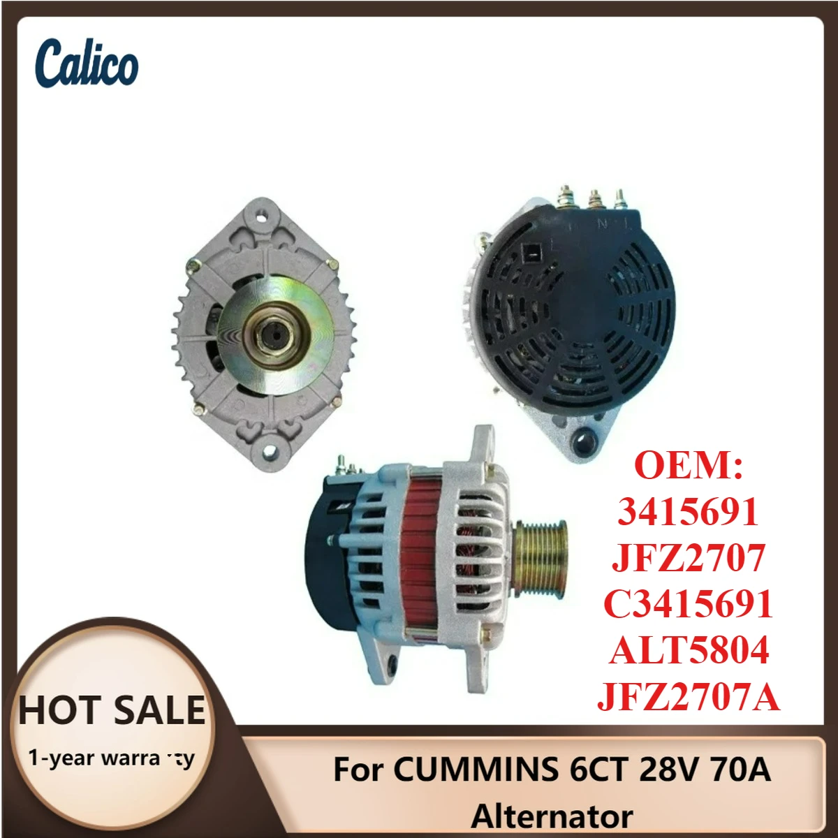 

High Cost-effectiveness Suitable for CUMMINS 6CT 28V 70A Alternator 3415691 JFZ2707 C3415691 ALT5804 JFZ2707A