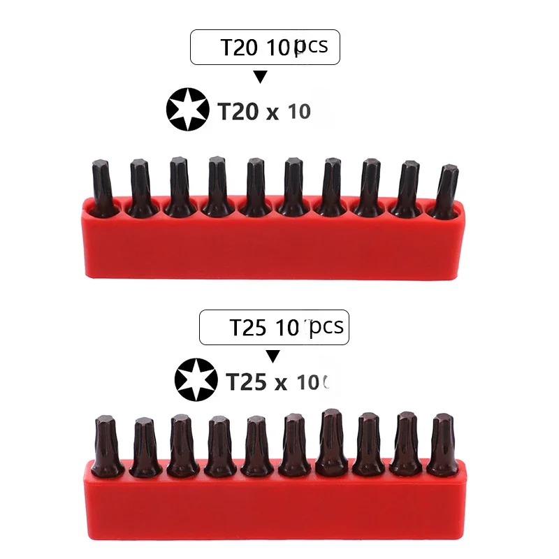 T6-T40 Hexagonal Handle 1/4 Magnetic Bullet Electric Bit S2 Bit Nozzle Set 10pcs Plum Blossom Short Bit