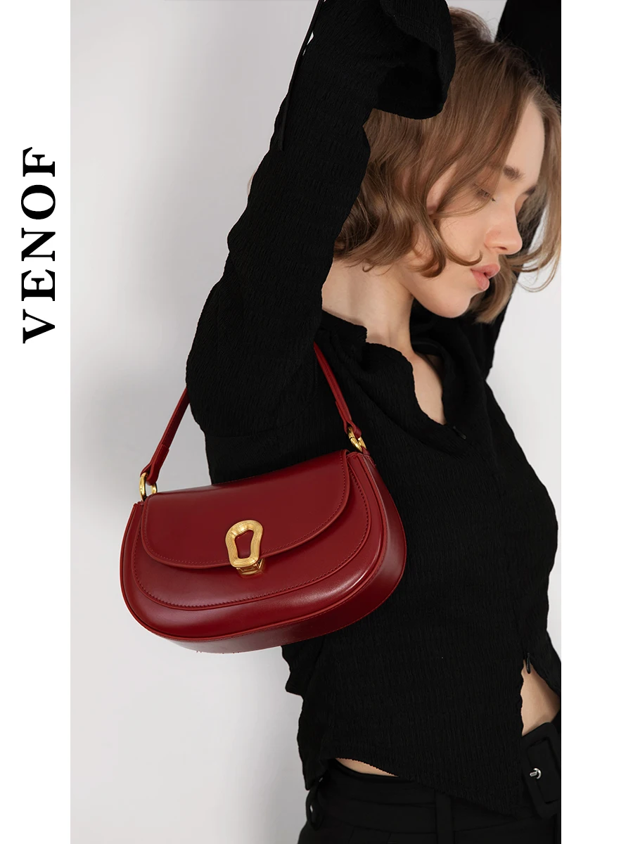 Women\'s Bag VENOF 2024 for Women Versatile Cowhide Leather Handbag Autumn Winter Ladies Crossbody Chill Designer Shoulder Bag