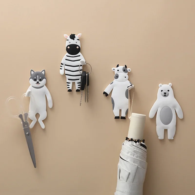 Creative animal adhesive hook cute cartoon strong traceless key hook bathroom refrigerator post punch free hanger wall hook