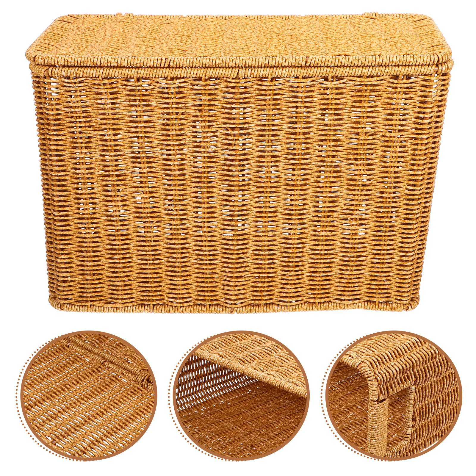 

Narrow Tall Lid Storage Box Baskets Woven Magazine Plastic Home Kitchen Toy Vegetable Picnic Containers With Handles