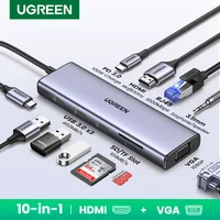 UGREEN USB HUB tipo C a 4K HDMI VGA RJ45 PD100W 3,5mm SD y TF USB3.0 divisor para MacBook Laptop Steam Deck USB-C estación de acoplamiento
