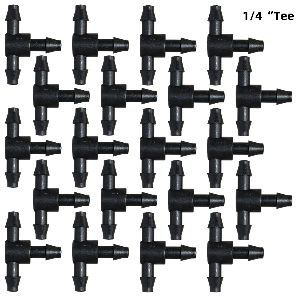 50PCS Garden Tools 1/4\'\' Water Connector Joint Tee Drip Irrigation Dripper Sprinkler Watering for Coupling 4/7mm Pipe Hose