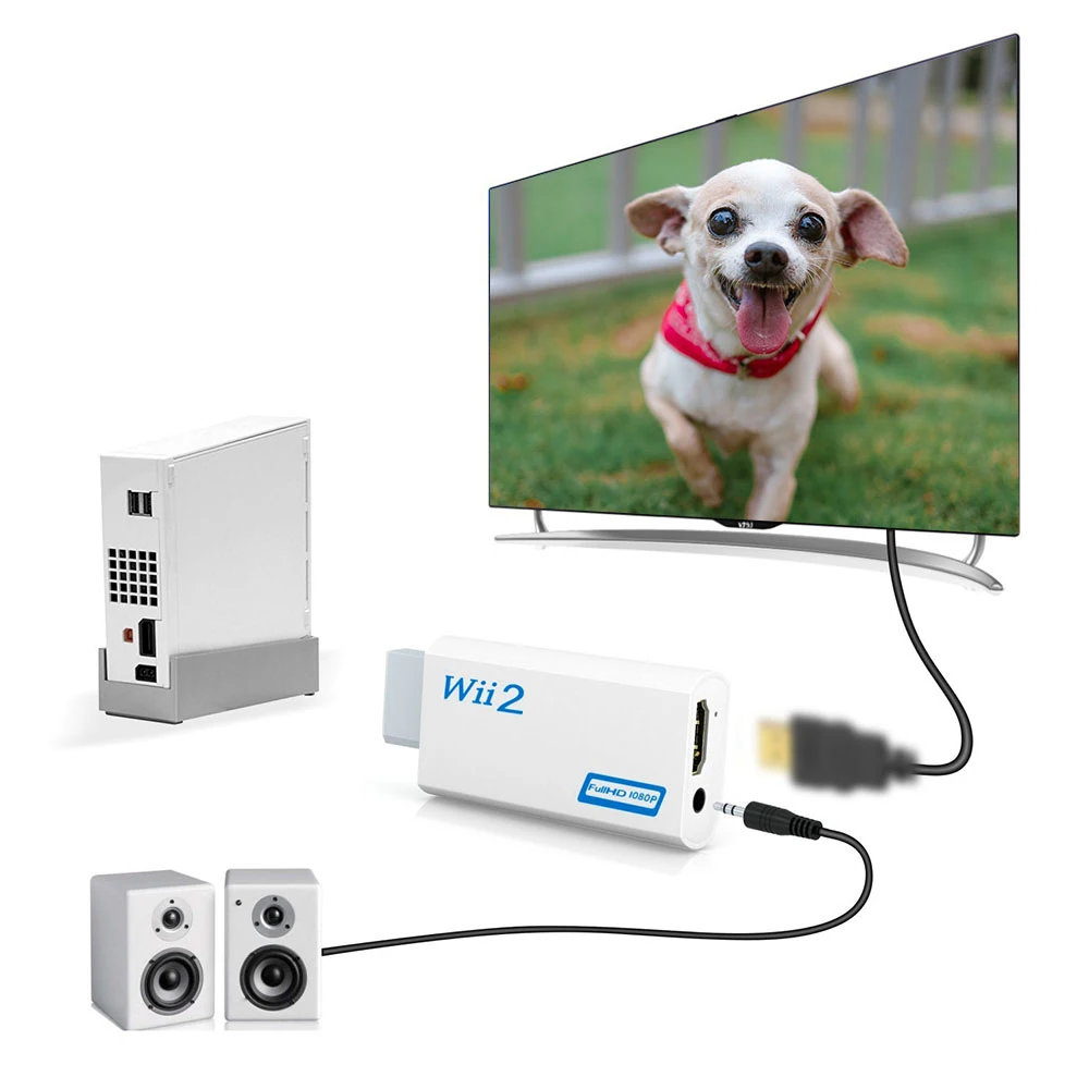 محول HD 1080P Wii إلى HDMI متوافق مع Wii إلى HDMI محول متوافق مع HDMI 3.5 ملم صوت لعرض شاشة الكمبيوتر HDTV