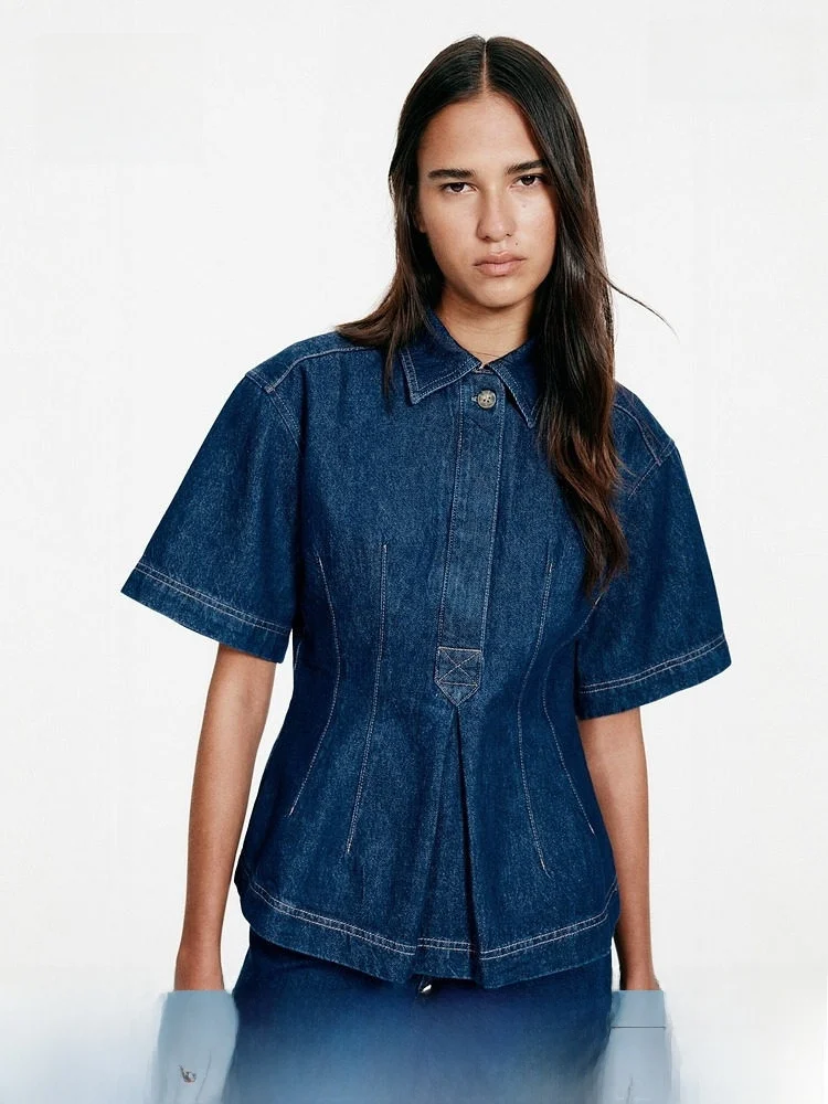 

H&M Women's Slim Fit Denim irt Autumn New Sle 36800 Cotton ort Sve Button Design Regular Thin