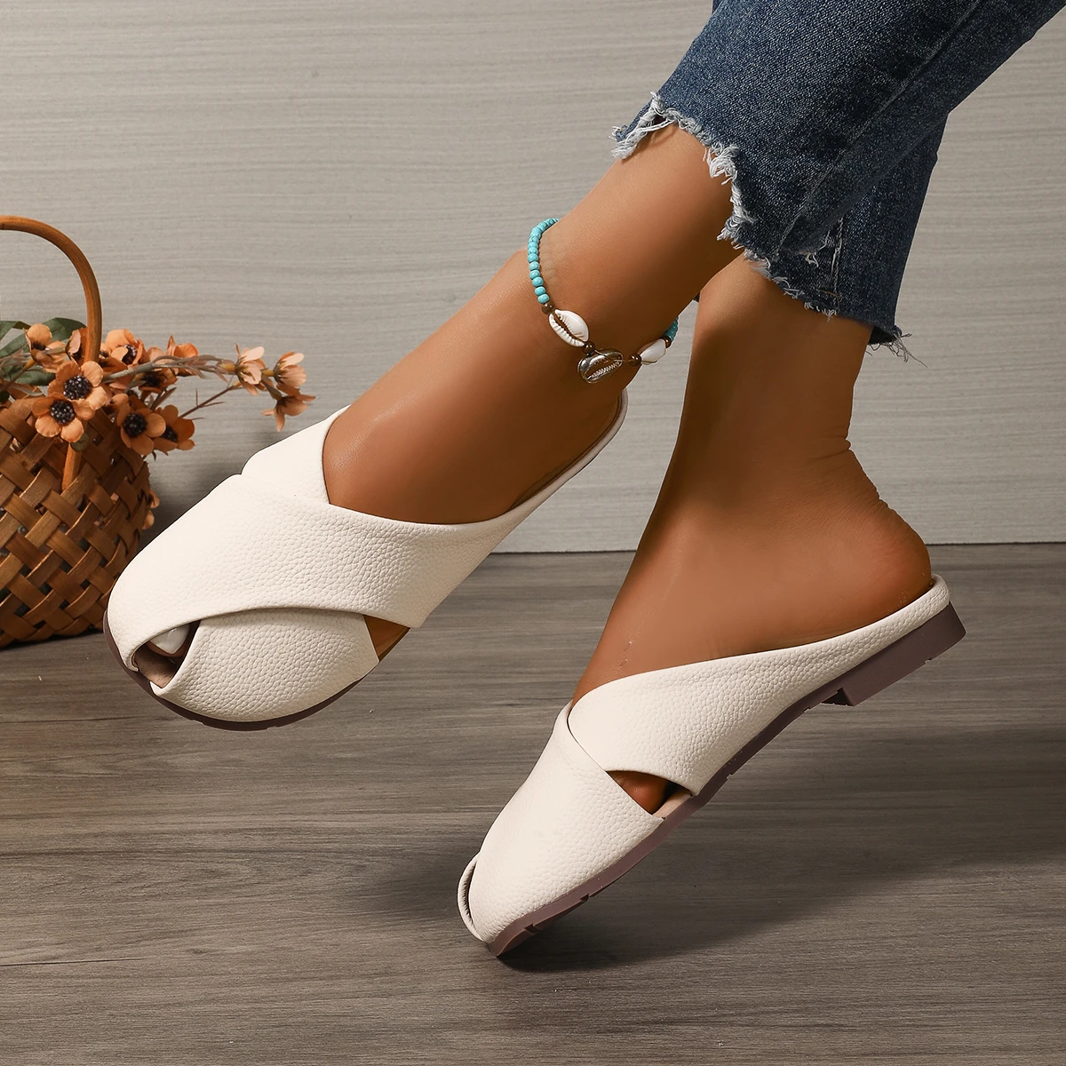 

Women's Shoes 2025 Lace-up Cuff Women's Sandals New Peep Toe Casual Sandals Women Summer Plus Size Best Seller Flat Sandals