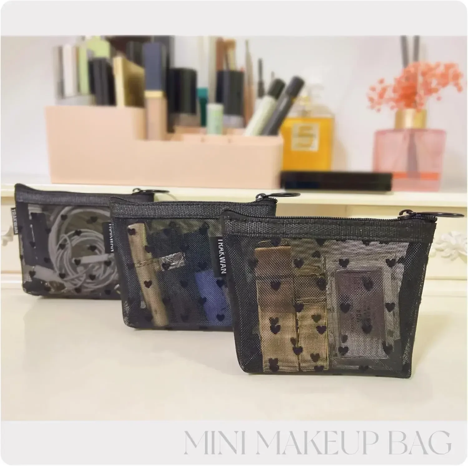 Women Mesh Cosmetic Bag Travel Storage Makeup Bag Organizer Female Make Up Pouch Portable Small Large Toiletry Beauty Case