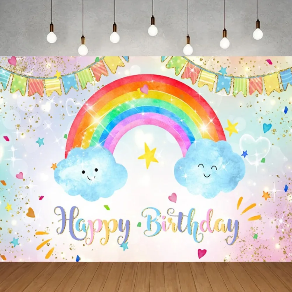 

Bohemian Rainbow themed birthday party photography background, pink grass children's baptism decoration photography background