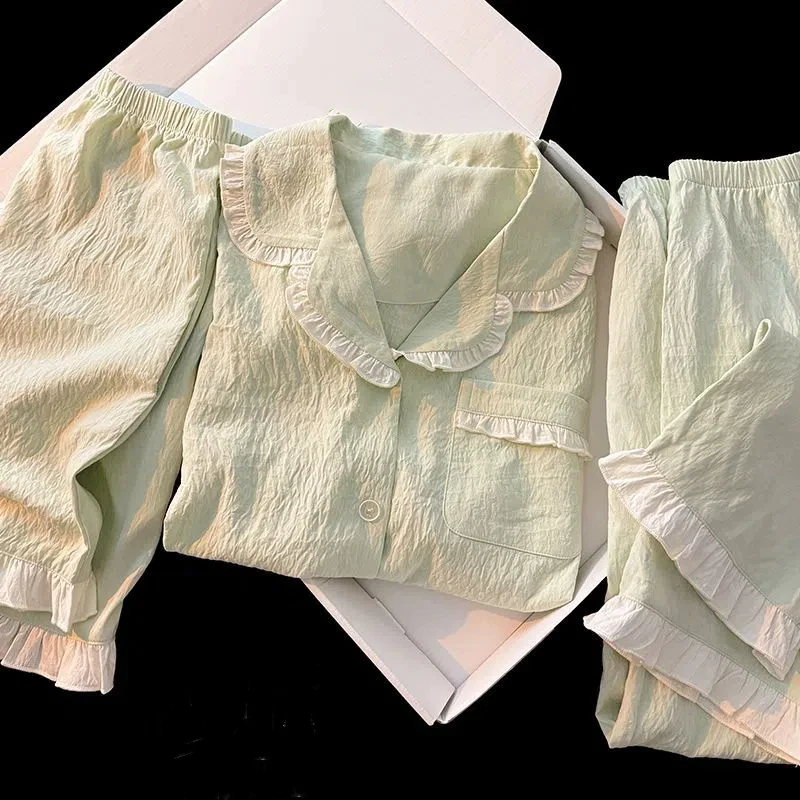 

2025 Summer New Solid Pajamas Set for Women Casual Simple Korean Short Plus Size 3 PC Pajamas Set Soft Sweet Large Size Homewear