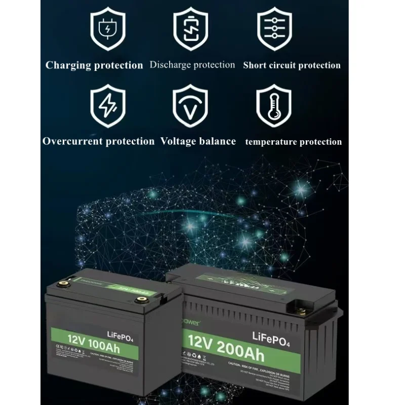 Batterie au Lithium fer Phosphate 12 volts 100Ah avec compteur LED, batterie LiFePO4, durée de vie de 10 ans, Protection basse e