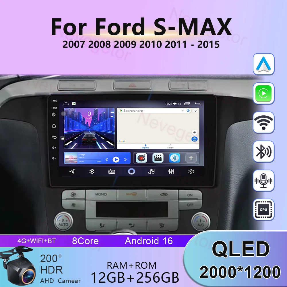 Wireless Carplay For Ford S-MAX 2007 2008 2009 2010 2011 - 2015 Car Android 16 GPS Navigation Auto Radio Multimidia Player DVD