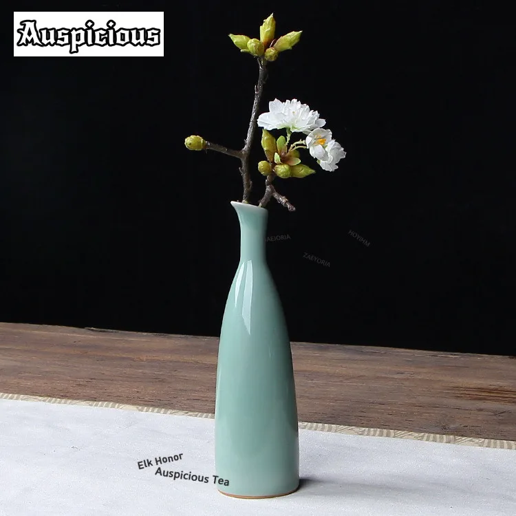 ZAEYORIA Longquan Celadon Long Pattern Vase Zen Ornaments for Home Cachepot Plant Pot Household Flowerpot Desktop Ornaments Gift