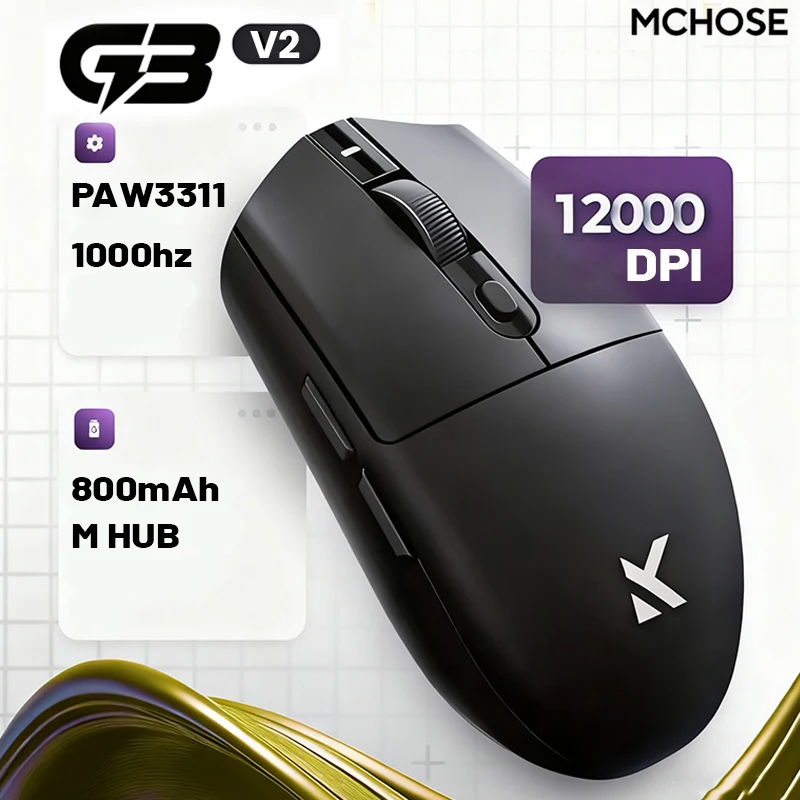 MCHOSE G3 V2 Wireless Mouse E-sports Lightweight Three Mode Bluetooth PAW3395 High Performance 800mAh Game Office 59g Mouse