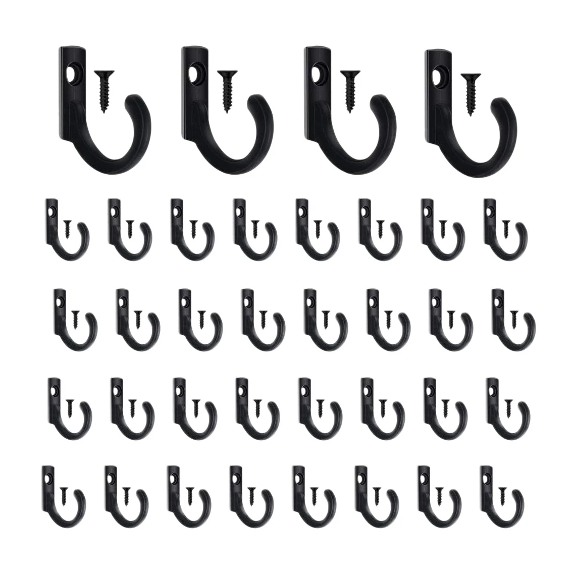 58 Pcs Wall Mounted Single Hook Robe Hooks Coat Hooks and 65 Pieces Screws for Hanging Key Hooks Jewelry (Black)