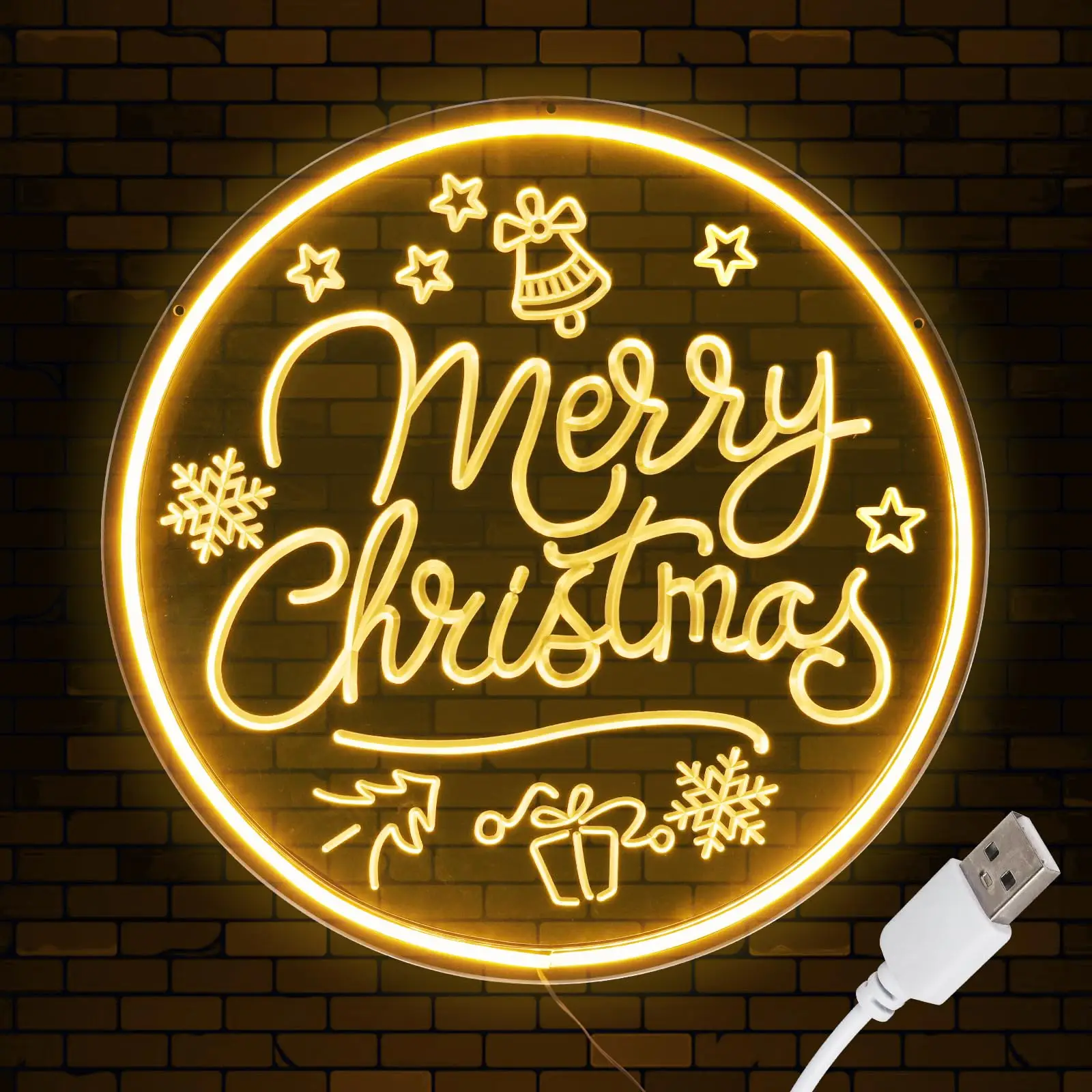 

С Рождеством светодиодная неоновая вывеска для декора стен с регулируемой яркостью USB для вечеринок в помещении для окон, детская спальня, гостиная, праздник
