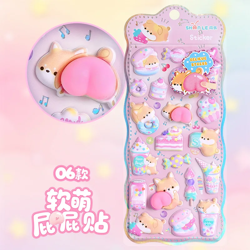 1 pegatina de dibujos animados 3D Puffy Squishy alivio del estrés conejo Capybara oso para funda de teléfono decoración de ordenador portátil diario DIY Collage