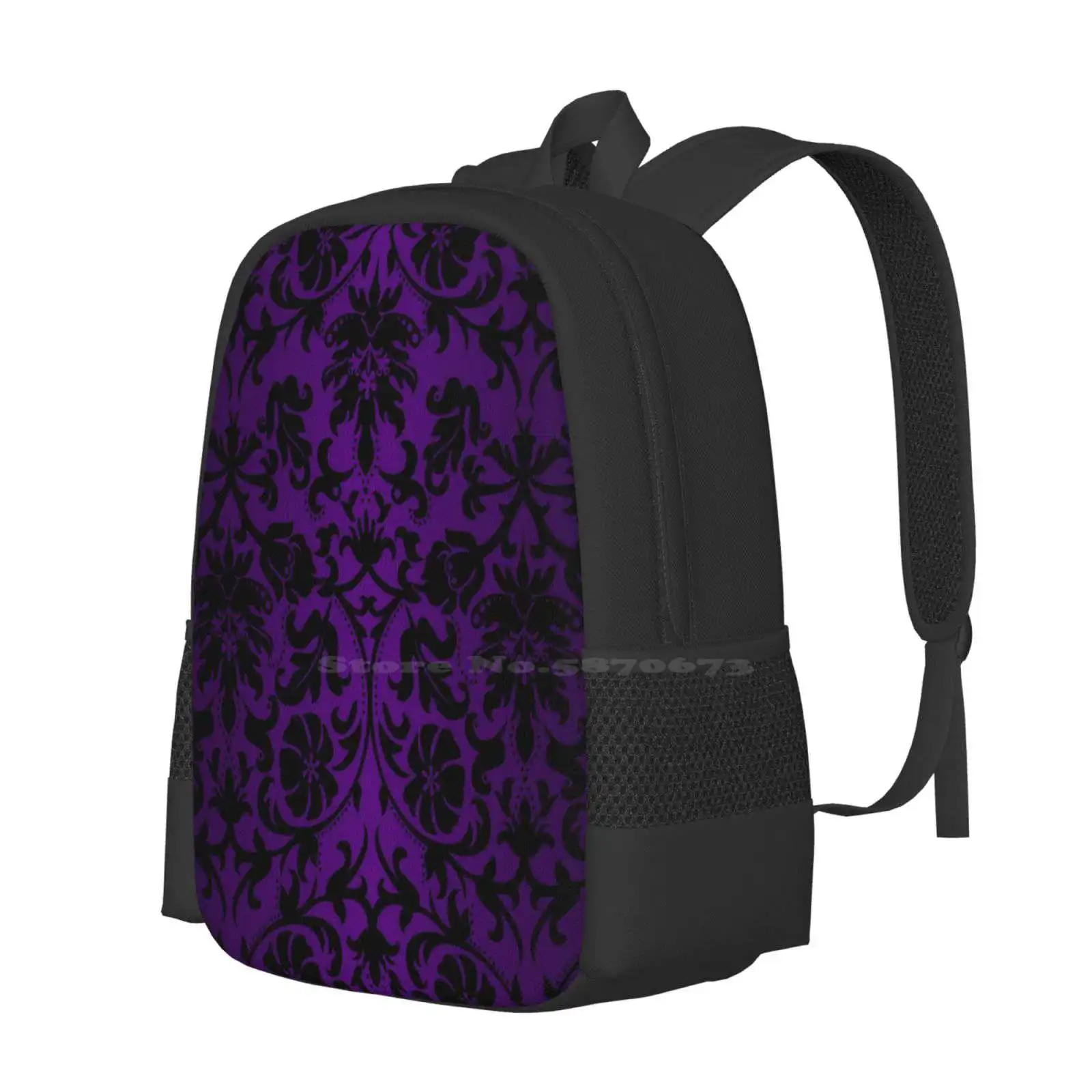 Purple And Black Damask Pattern Design Backpacks For School Teenagers Girls Travel Bags Purple Black Damask Pattern Abstract