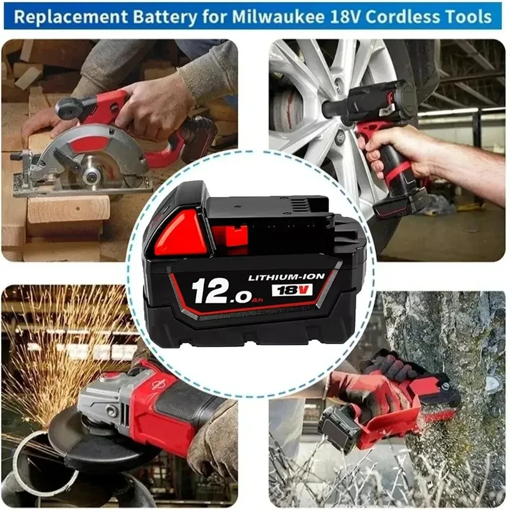 100% New Milwaukee M18 18V 12Ah Replacement For Milwaukee M18B5 XC Li-ion battery 48-11-1815 2604-20 48-11-1850 2646-20 2642-21