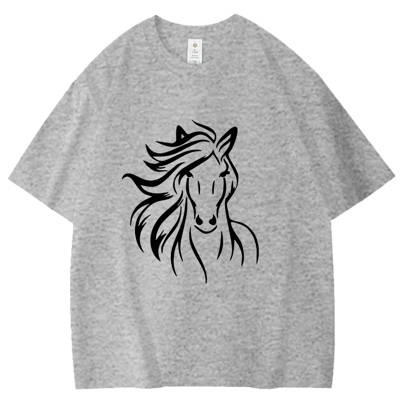 New Horse Lines Picture Cotton T Shirt Simple Print T-shirt Unisex Summer Casual O-neck Man's Women's Clothing Short Sleeve Tee