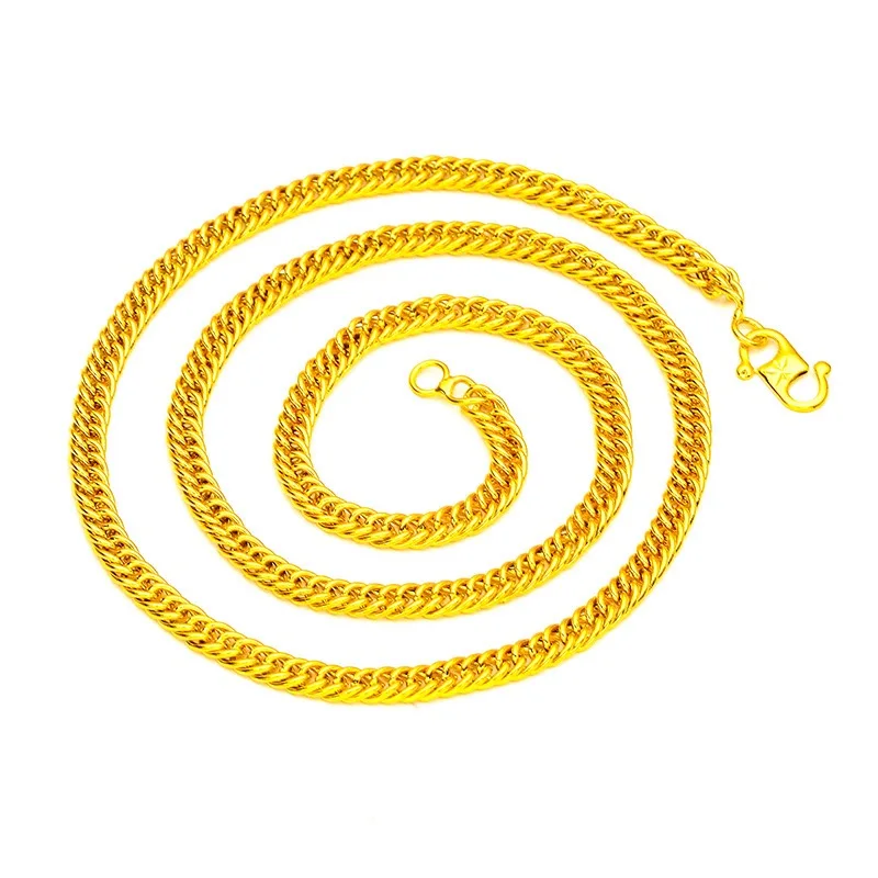 Luxurious 9999 24K genuine gold women's flat chain gold necklace, simple and elegant women's exclusive gold jewelry necklace, view 6