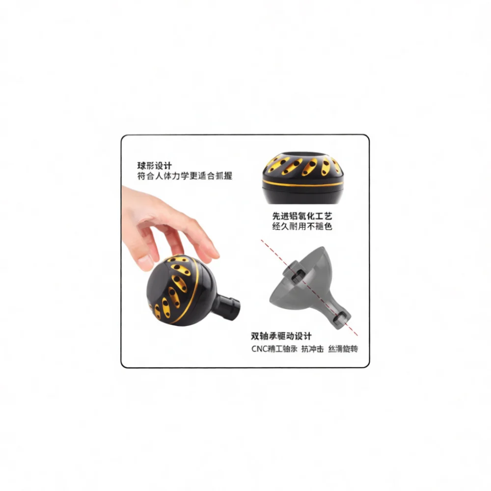 For RUKE Fishing Reel Handle Knob Ball Grip Aluminum Alloy Universal Replacement Accessory Baitcasting Spinning Drum Gear