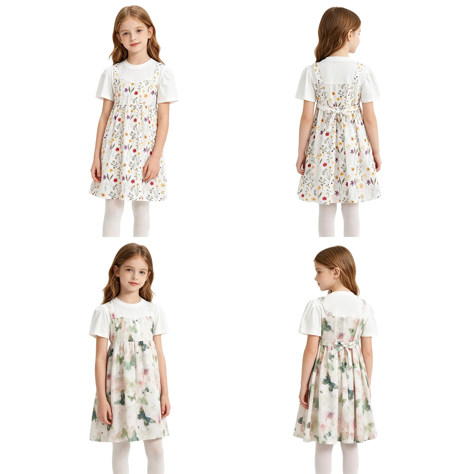 

Girls Toddler Floral Dress Round Neck Short Sleeve Patchwork Kids Summer Vacation Beach Park Picnic Birthday Outfit
