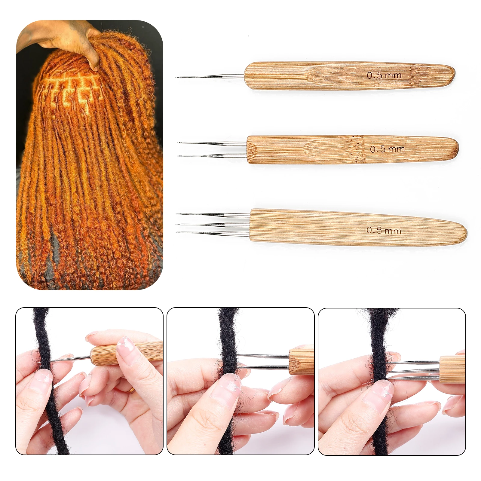

Набор бамбуковых крючков для вязания, профессиональный крючок для волос, игла для дредов, 1 крючок, 2 крючка, 3 крючка, набор игл для блокировки дредов