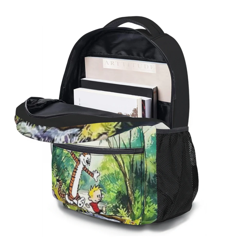 Mochila universitaria impermeable de alta capacidad para niñas, personajes de cómics de Calvin y Hobbes, nueva moda femenina, 17 pulgadas