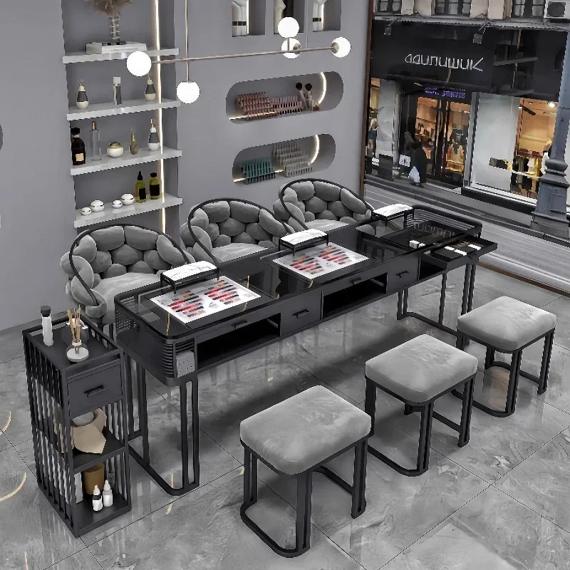 

Постмодернистские черные наклейки для ногтей, органайзер, принадлежности для стола для ногтей, станция Mesa Pedicure Mesinha De Manicure, уникальная мебель