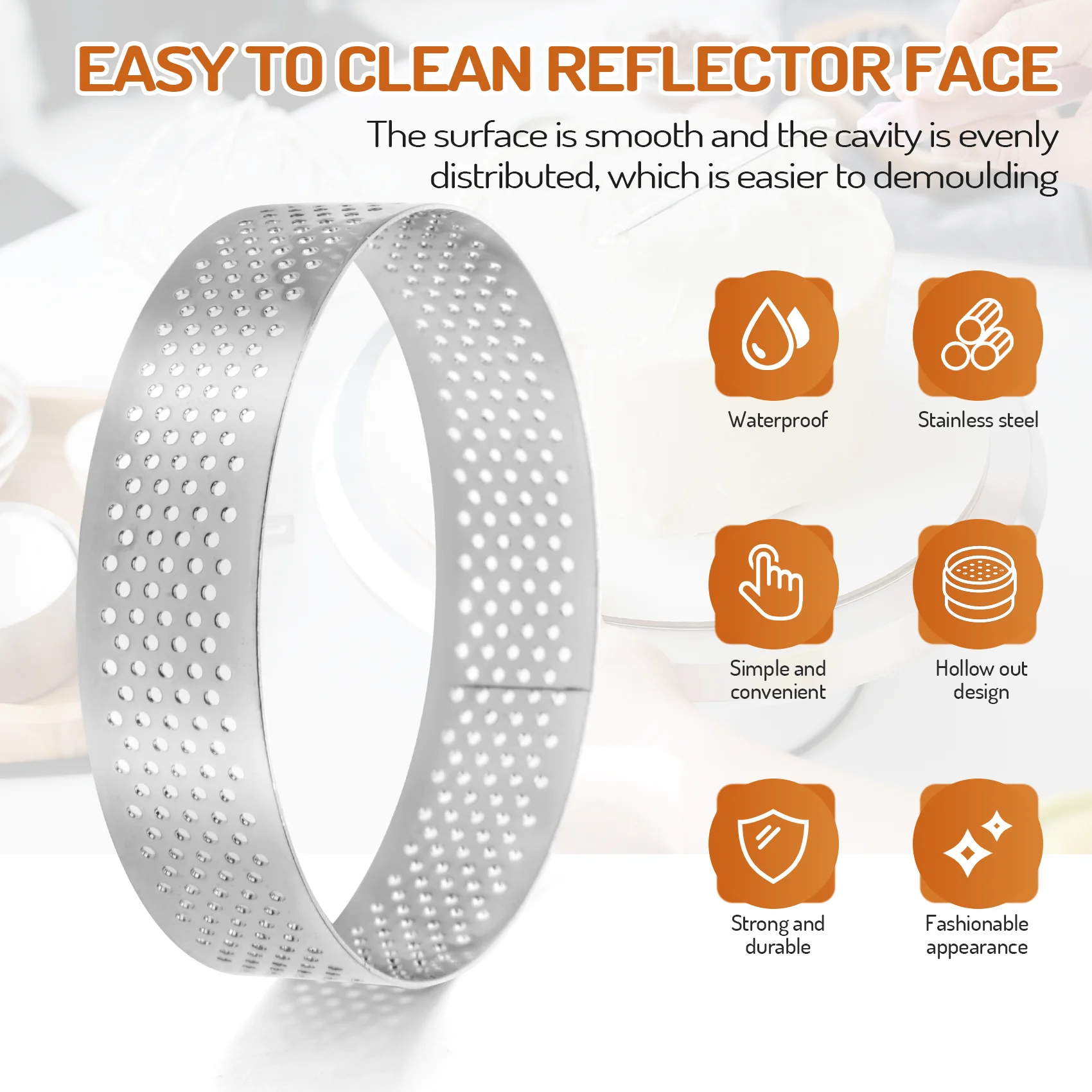 Anello circolare per crostata poroso in acciaio inossidabile, torre inferiore, stampo per torta, strumenti da forno, anello per mousse per torta perforata resistente al calore, 8c