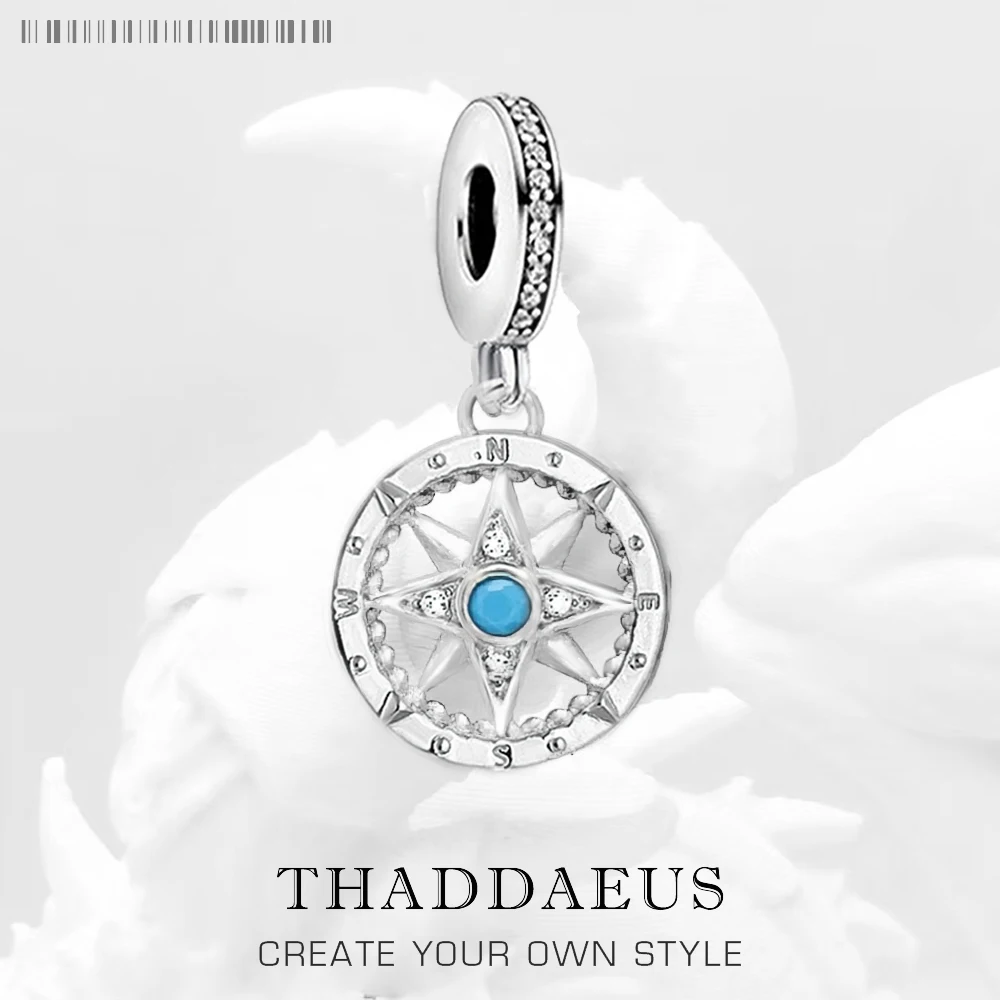 

Настоящее серебро 925 пробы, бусина, компас, винтажный кулон, подвеска для женщин и мужчин, ювелирные изделия своими руками