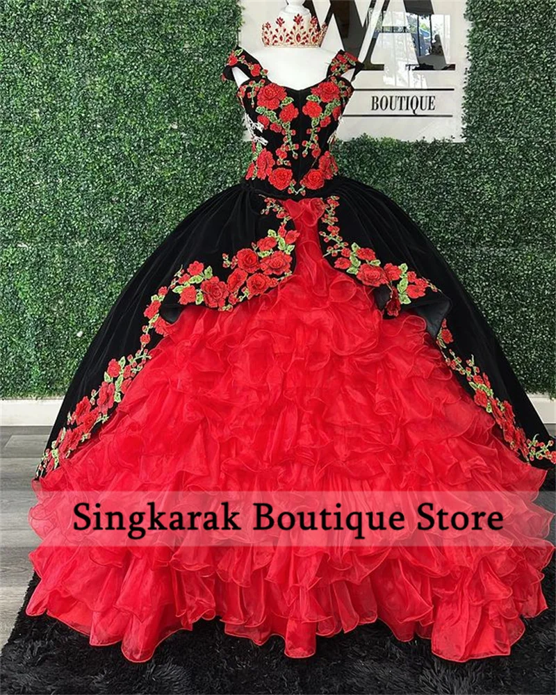 Luxury Applique Red Ball Gown Quinceanera Dresses 2024 Bow Ruffle Mexican Sweet 16 Dresses Vestidos De 15 Años Lace Up Customize