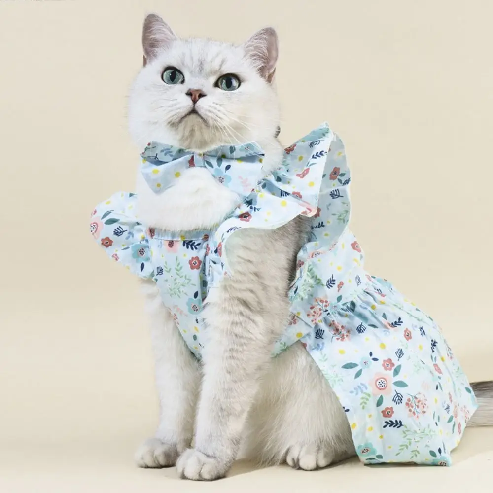 

Comfortable Cotton Cat Ruffle Dress Sleeveless Spring Summer Puppy Princess Skirt Comfortable Breathable Pet Dress Cats