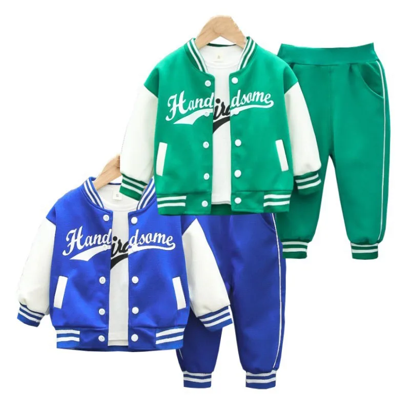 Kids Boys Coat+T-Shirt+Pant 3pcs Set Baseball Girls Spring Autumn Letter Print Sweatshirts Fashion Sports Casual Outfits Clothes