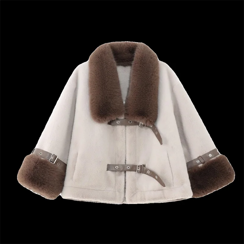 Manteau en fourrure de vison pour femme d'âge moyen, veste intégrée, manteau noble pour femme, mode de la mère, sourire, automne et hiver