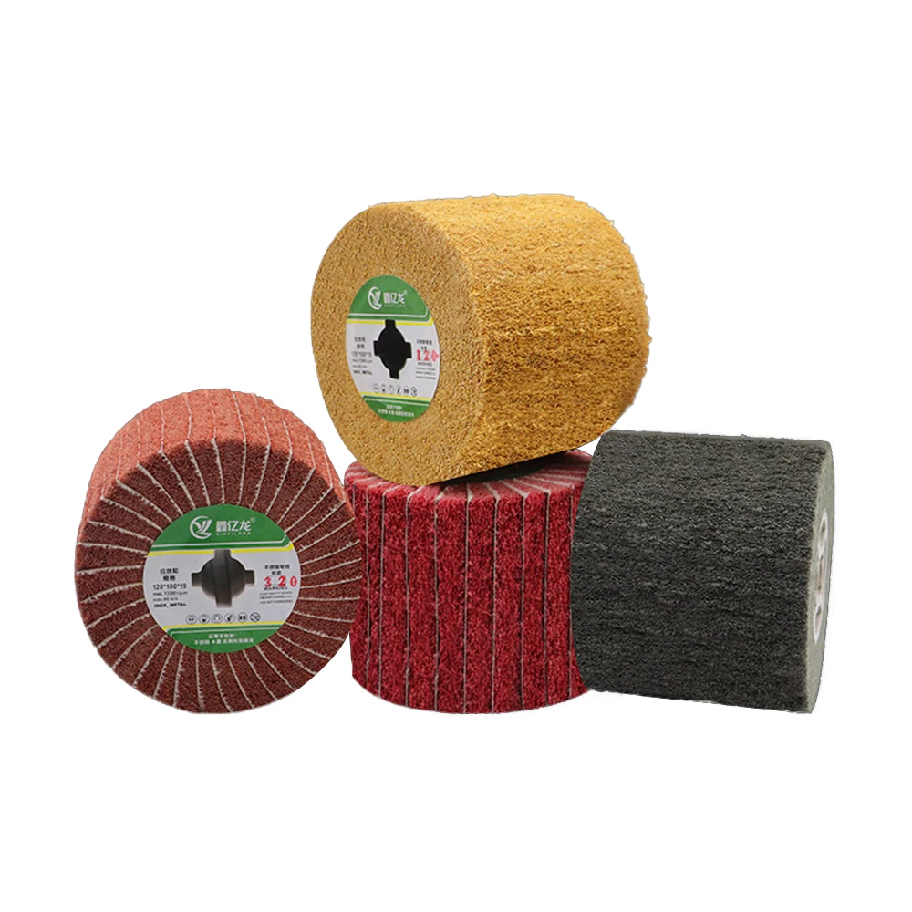 Non-woven Nylon Abrasive Flap Wheel Brush Wire Drawing Polishing Burnishing Drum Wheel for Stainless Steel