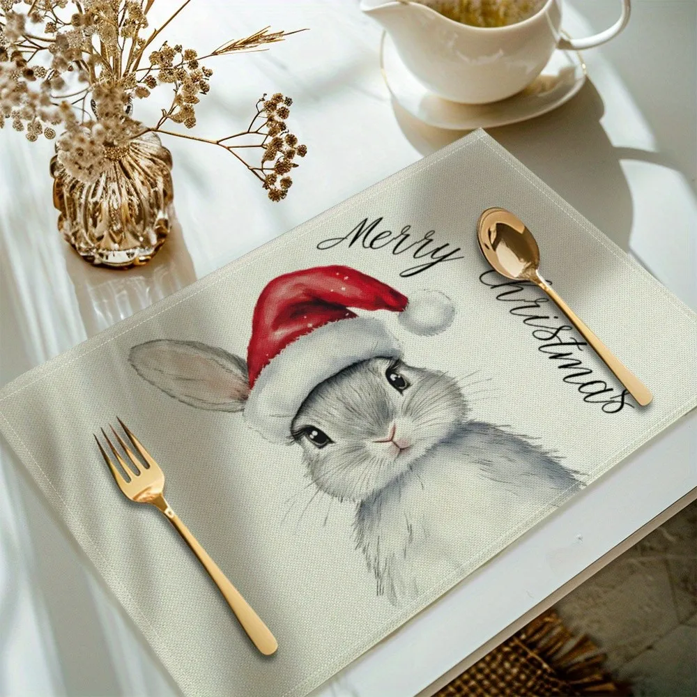 VIKAMA 4-teilige Weihnachts-Kaninchen-Mahlzeitenmatte – Essensmatte im Urlaubsdesign, Weihnachtstischdekoration für Küche und Restaurant