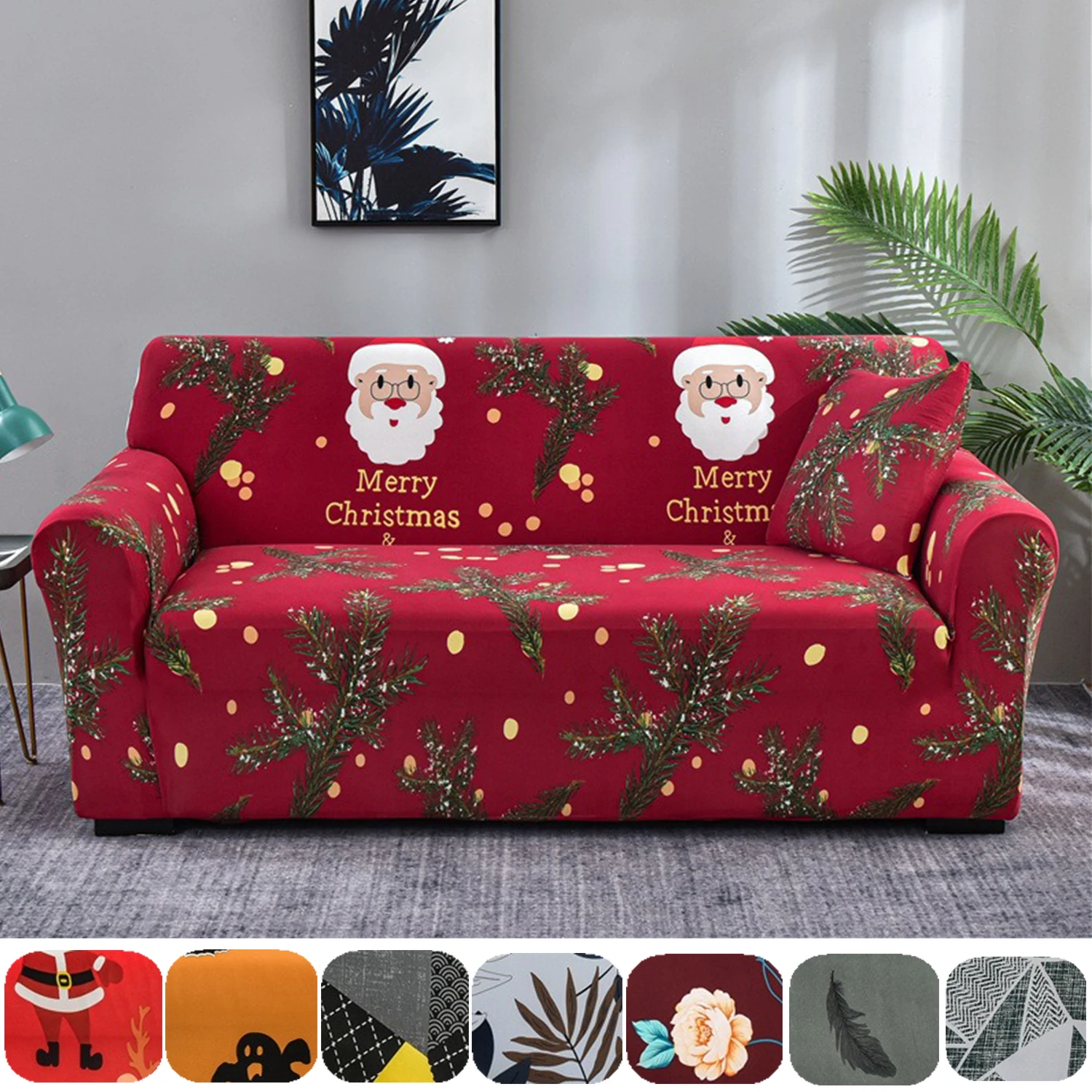 

Santa Claus Sofa Cover Slipcovers Stretch Sofa Covers for Living Room Elastic Couch Chair Cover Sofa Towel 1/2/3/4-seater