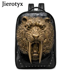 JIEROTYX Gold 3D Animal Head Backpack for Women Studded PU Leather Cool Laptop Backpack College School Bookbag Men Gothic Style