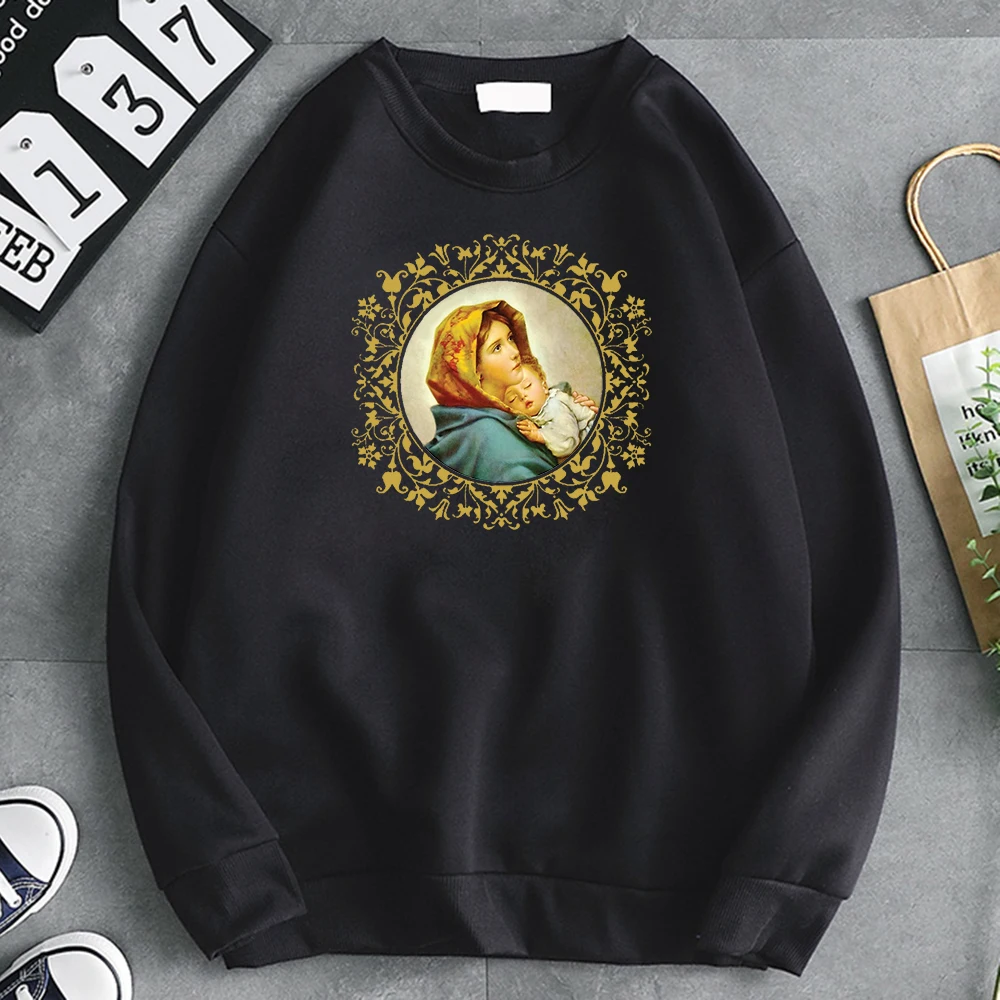 Sweatshirts Painting Mother Prayer Hot Sale Print Mens Hoodie  Warm Brand Men Hoodies Comfortable Casual Hoody Casual Clothes