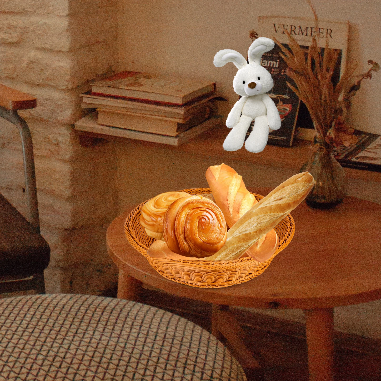 

Household Bread Basket Large Weaving Craft Decorative Storage Vintage Style Fruit Snack Food Serving Container