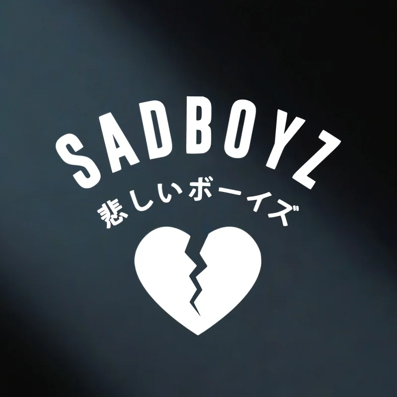 "Adesivo per auto Sadboyz, design a cuore spezzato con parole giapponesi, decalcomania alla moda per finestrino dell'auto, arredamento personalizzato per auto"