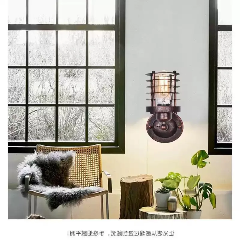 Everbright Store 2026 New Simple American  Retro Indoor Wall Lamp Creative Single Head Wrought Iron Wall Lamp