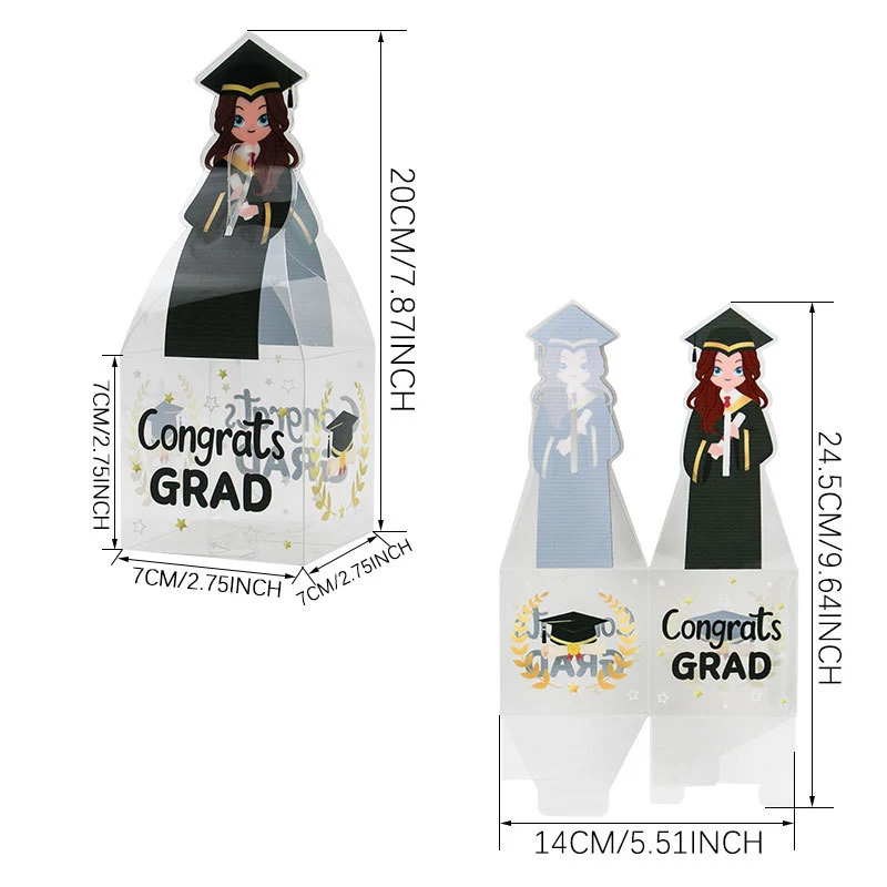 10/20 قطعة موسم التخرج صندوق الحلوى البلاستيكية تهنئة غراد قبعة الطبيب البسكويت لصالح علب تعبئة الهدايا الاحتفال لوازم الحفلات