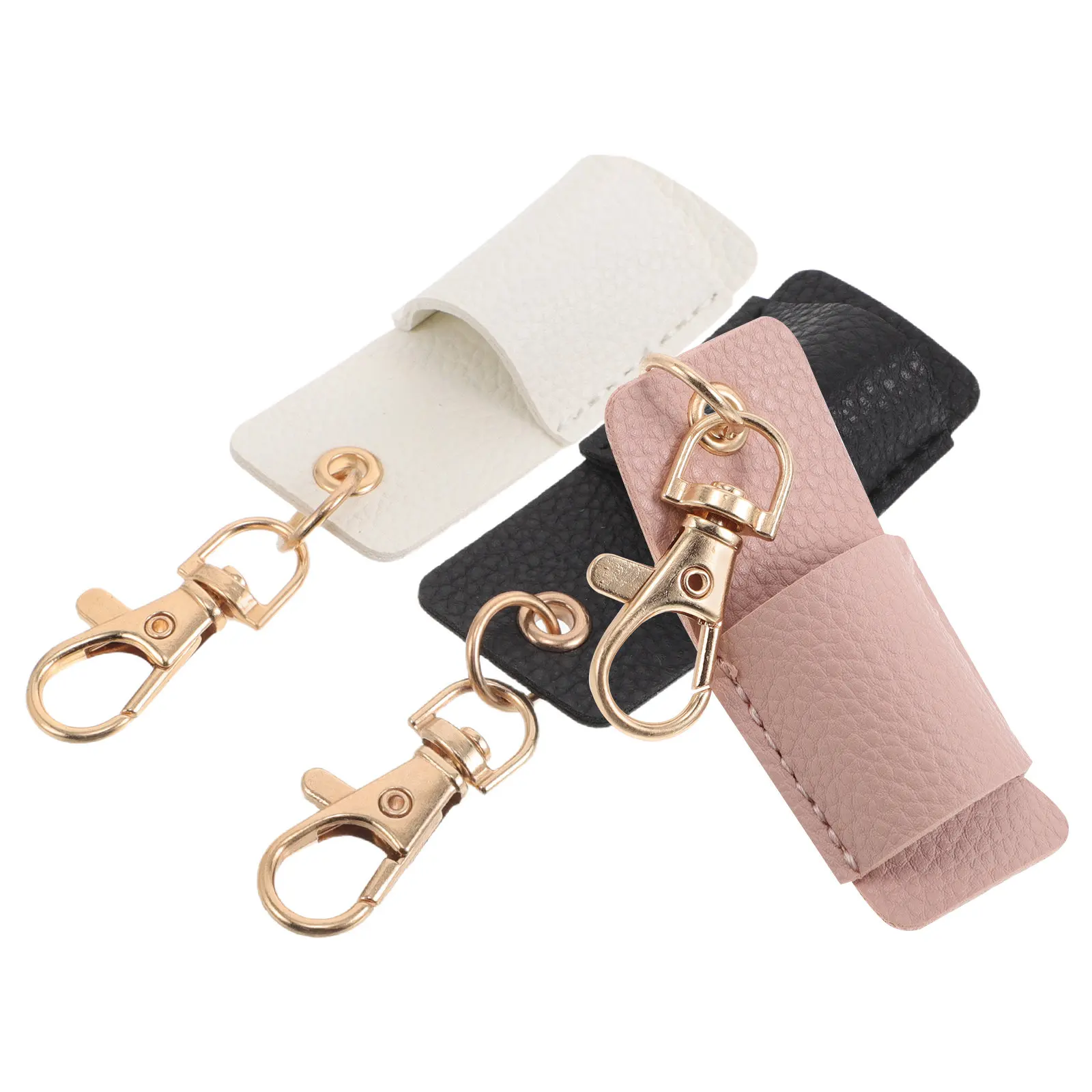 3Pcs Litchi Texture Pen Pouch Single Pen Holder Keychain Portable Clip Anti Lost Pencil Case Office Outdoor Use