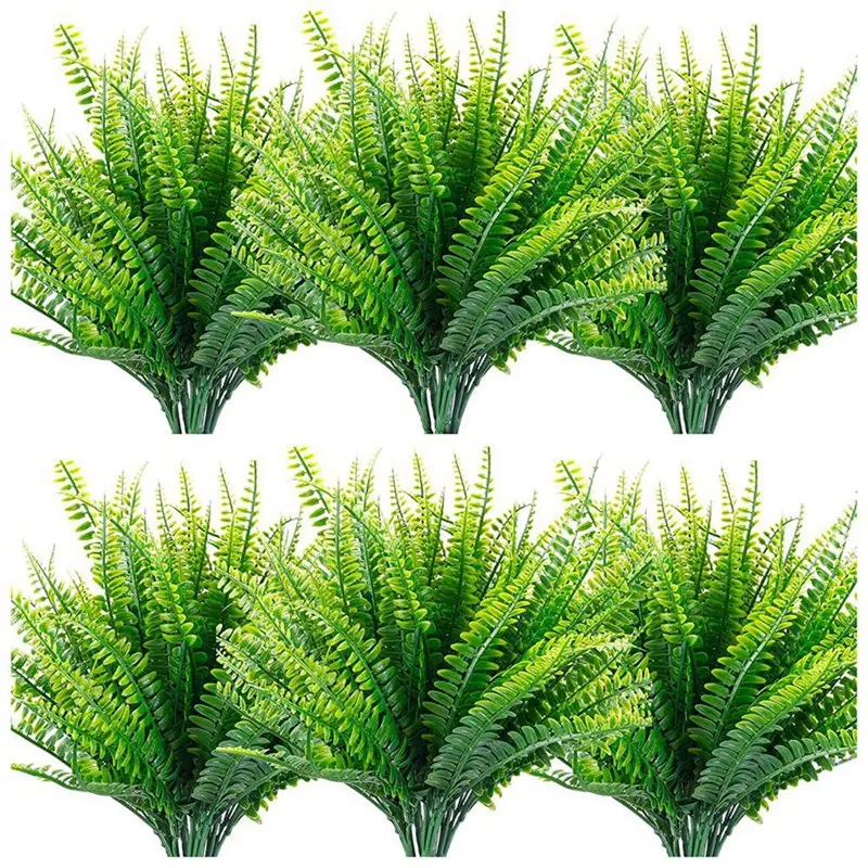 18Pcs Artificial Ferns Plants Bushes Fake Boston Fern Shrubs Plastic Plant Greenery For Outdoor Indoor Home Garden Decor